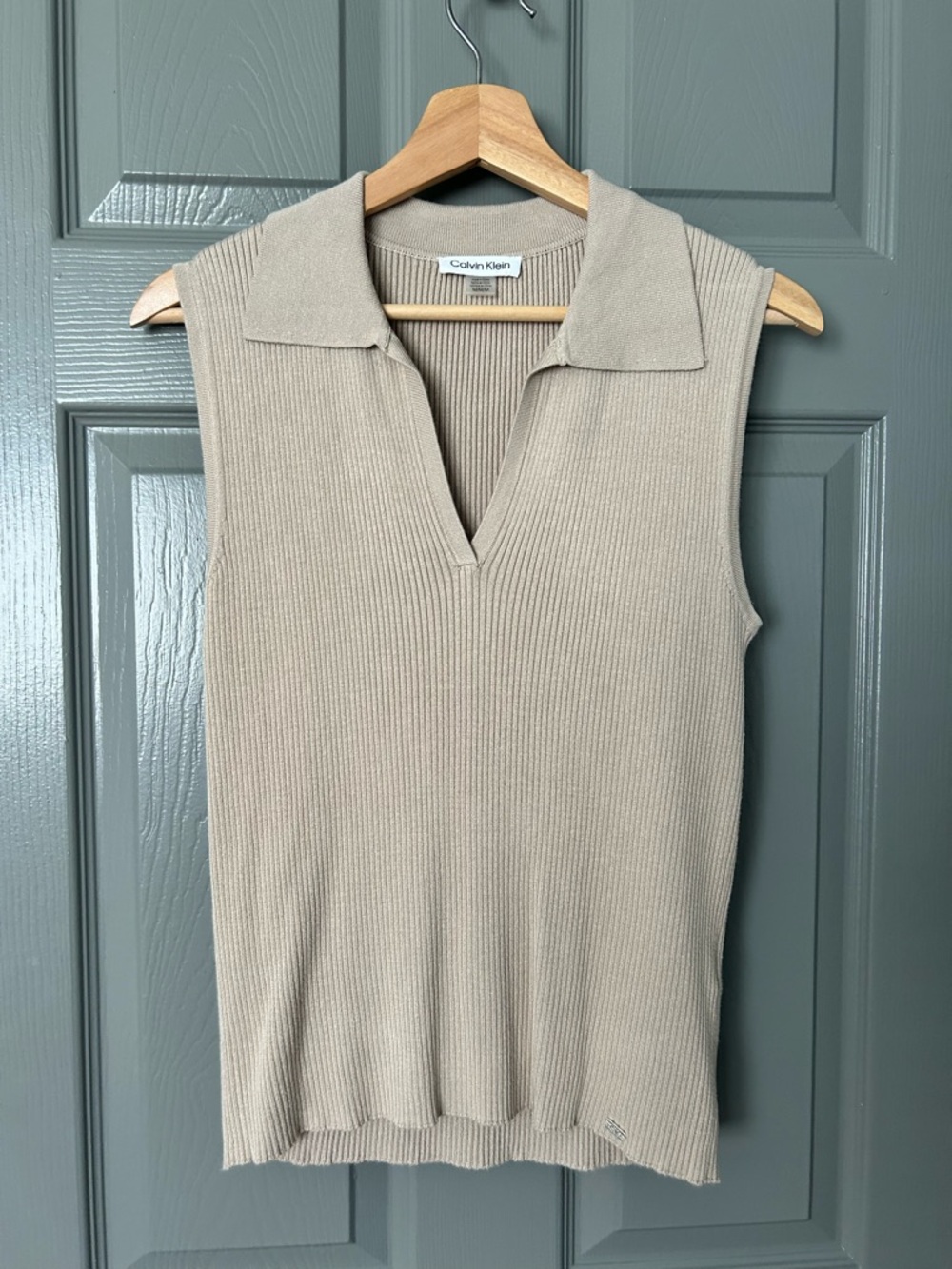 Calvin Klein Ribbed Polo Tank Top in Light Beige